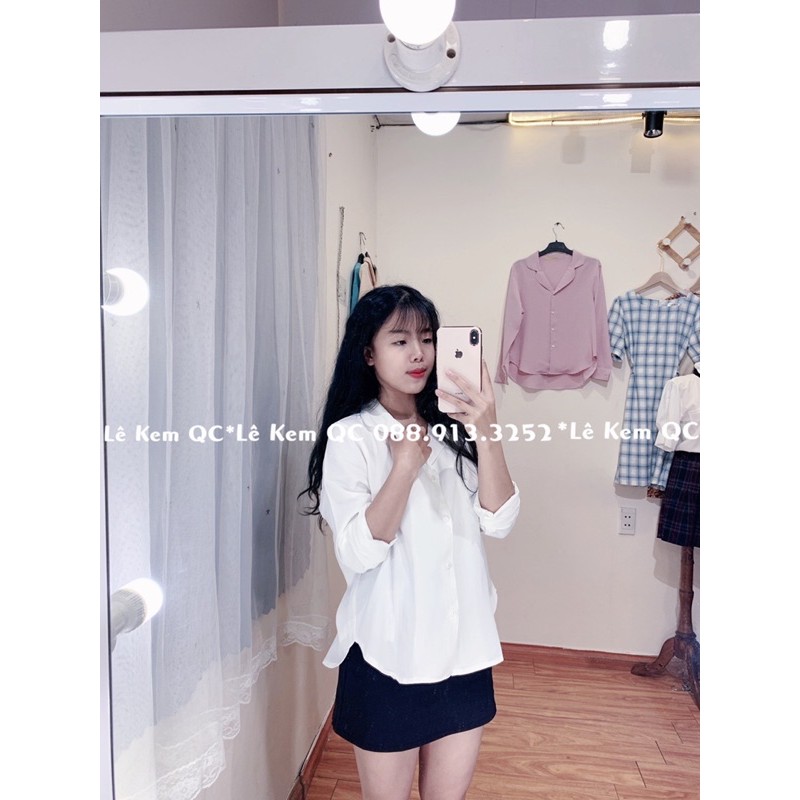 Áo Sơ Mi Tay Dài Trơn Cổ Vest Hàng Quảng Châu Chất Mịn Mát