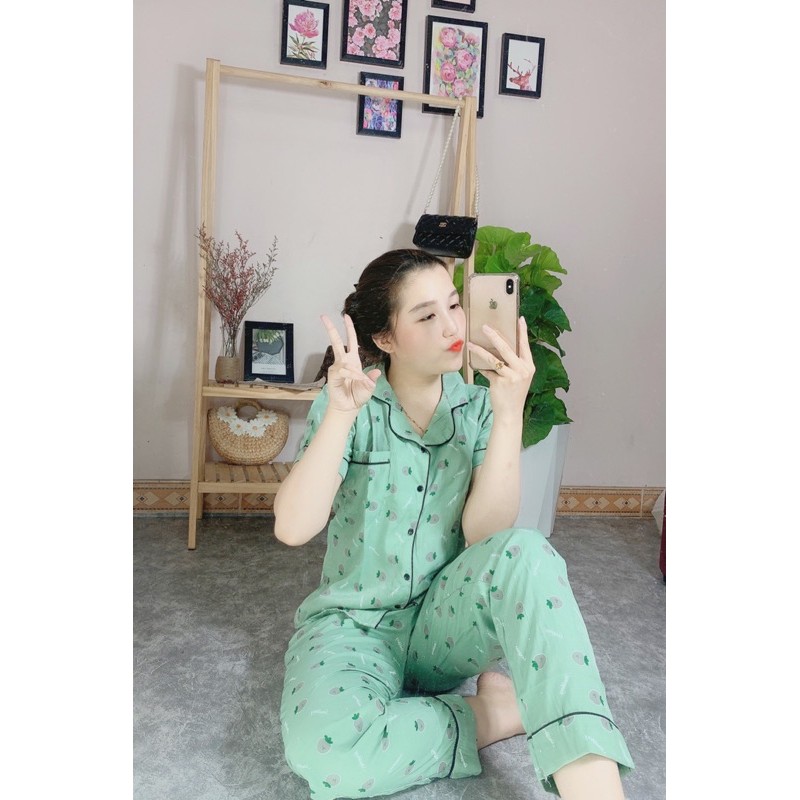 BỘ PIJAMA TƠ ĐŨI ÁO CỘC QUẦN DÀI