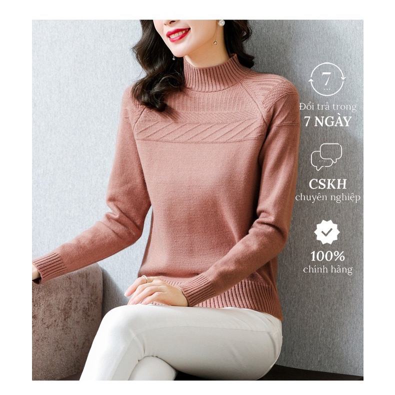 Áo len cổ 3 phân tay dài giữ nhiệt cho nữ thời trang thu đông