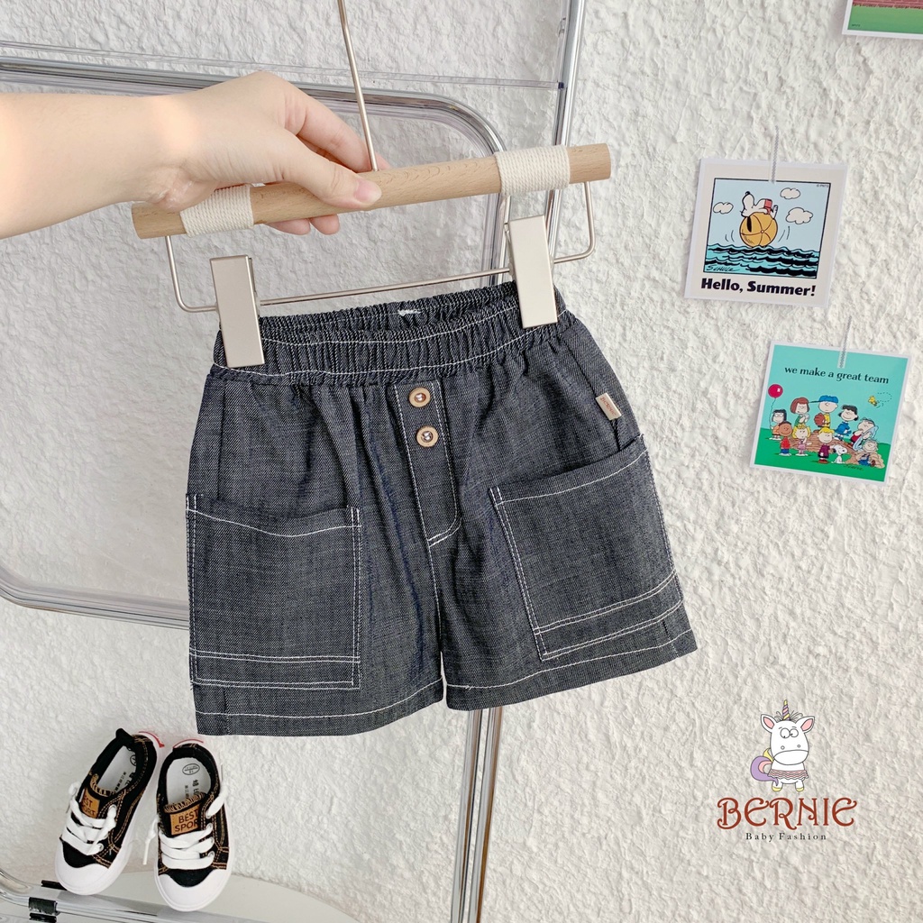 Bộ cotton hoạ tiết ô tô quần giả bò bé trai, set quần áo oto quần giả jean đẹp cho bé Bernie