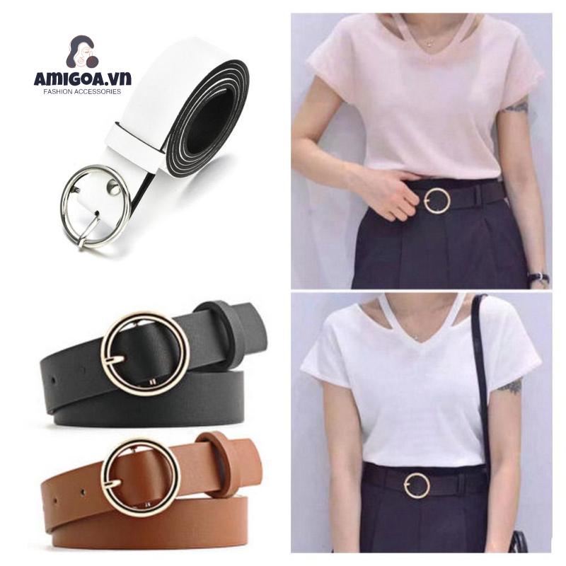 Thắt Lưng Khóa Tròn Bằng Kim Loại Đơn Giản Cho Nữ