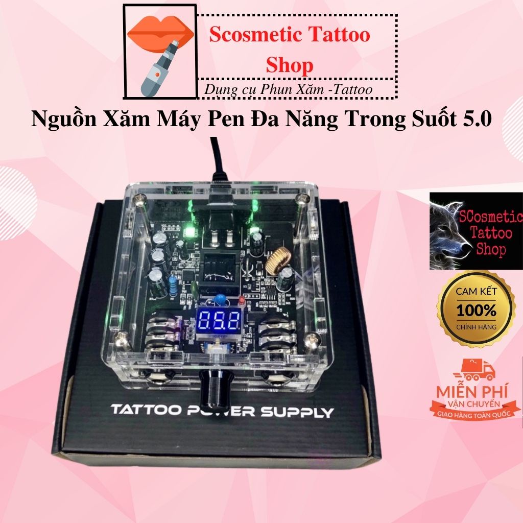 Cục nguồn ổn áp máy xăm trong suốt,nguồn xăm Leg đa năng 5.0 không cần bàn đạp