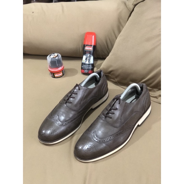 [Giày 2hand] [Size 42] [TonaShoe] Giày Tây Kiểu Dáng Wingtips Broughe Thương Hiệu Tandy Da Bò Bóng Màu Xám