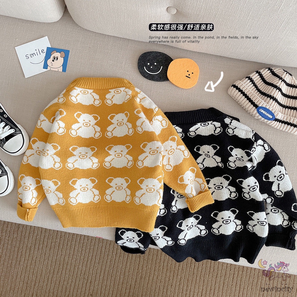 Áo khoác cardigan họa tiết gấu hoạt hình phong cách hàn quốc cho bé