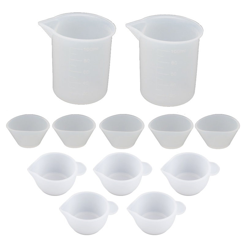 Bộ 12 Cốc Đong Silicone 100ml 20ml 10ml Chuyên Dụng Làm Trang Sức Resin UV DIY