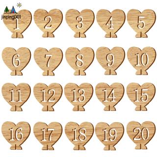 20PCS Cute Wooden Hollow-out Number 1-20 Heart-shape Table Cards Reception Seat Card for Party