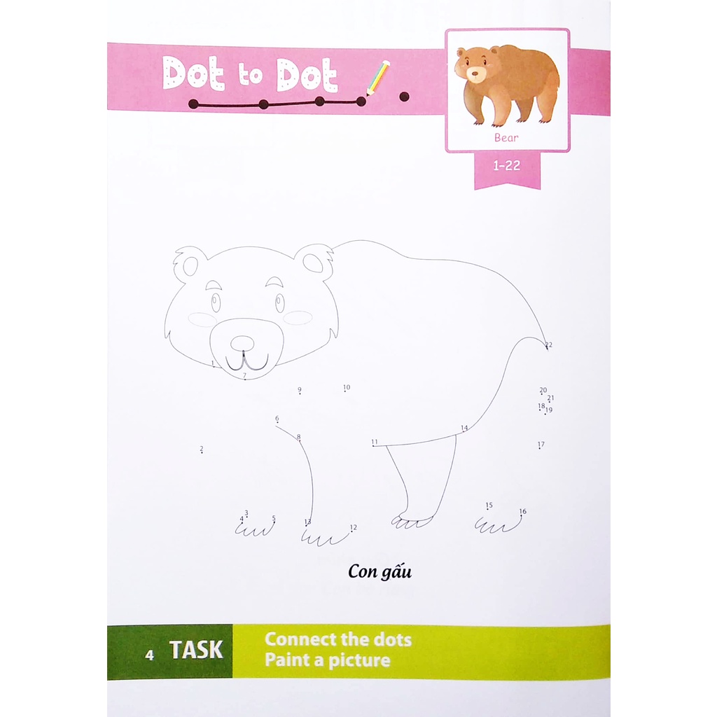Sách Dot To Dot Coloring Book - Nối Số &amp; Tô Màu - Động Vật Hoang Dã