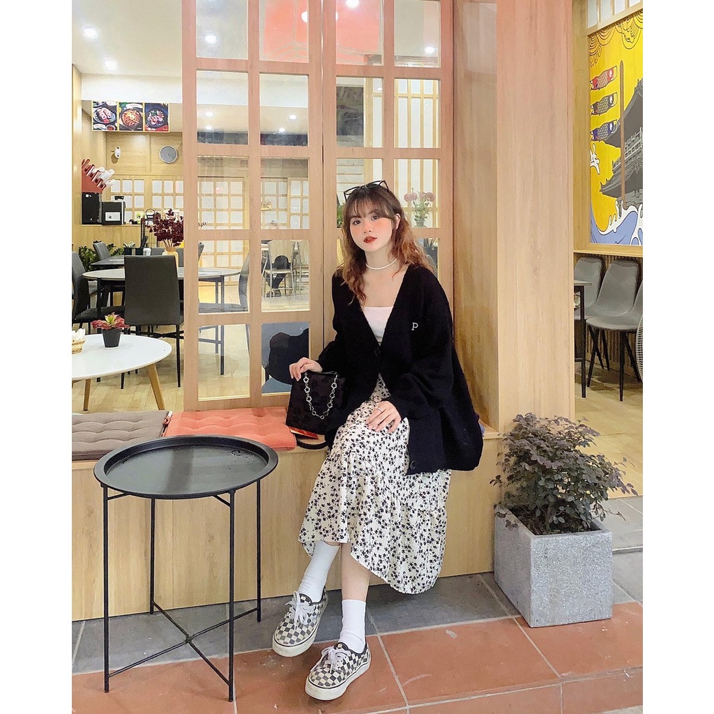 Chất Len Dày Nặng Tay Áo Khoác Len Cardigan Dai Tay Form Rộng Unisex Oversize ulzzang Cài Cúc Cổ Tim V Thêu Chữ AIlee