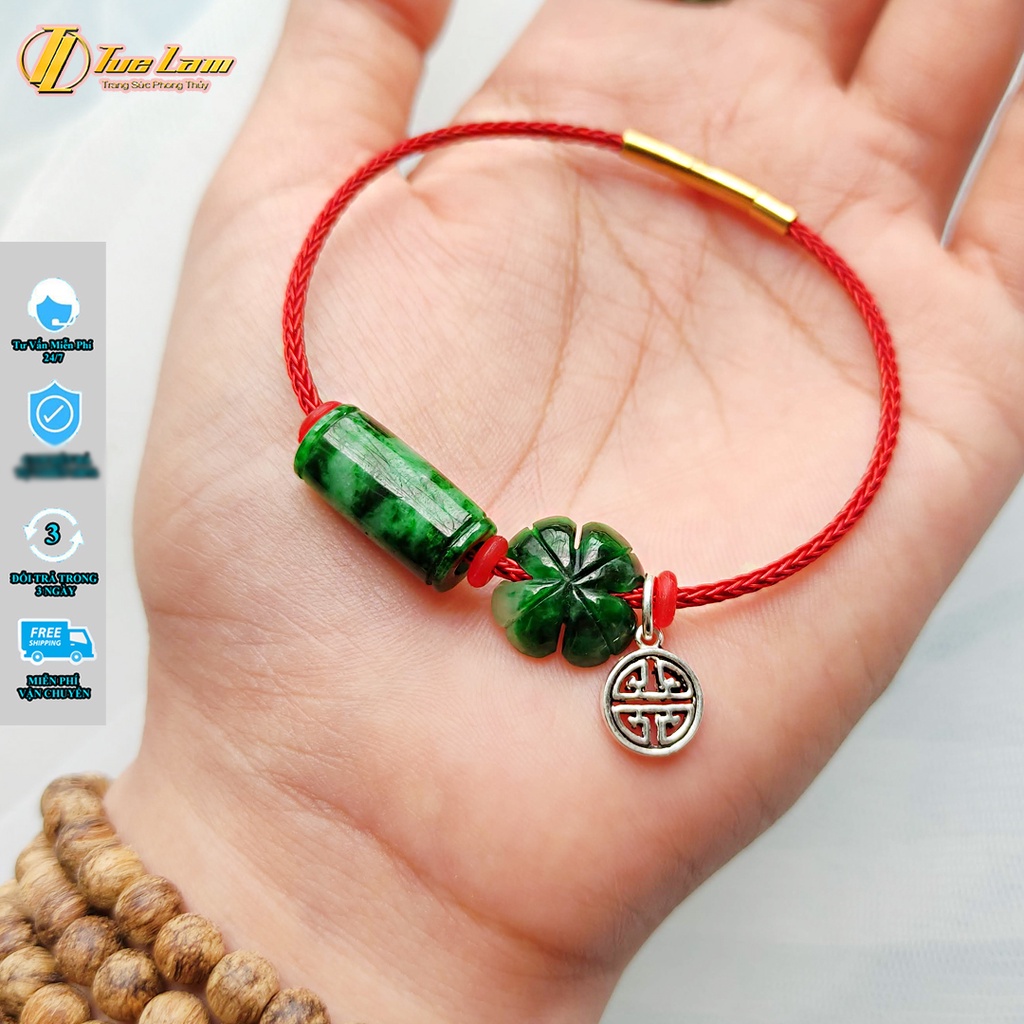Vòng tay lu thống phong thủy mix cỏ 4 lá sơn thủy jade xanh lá hợp mệnh hỏa, mộc, may mắn tài lộc - Tuệ Lâm