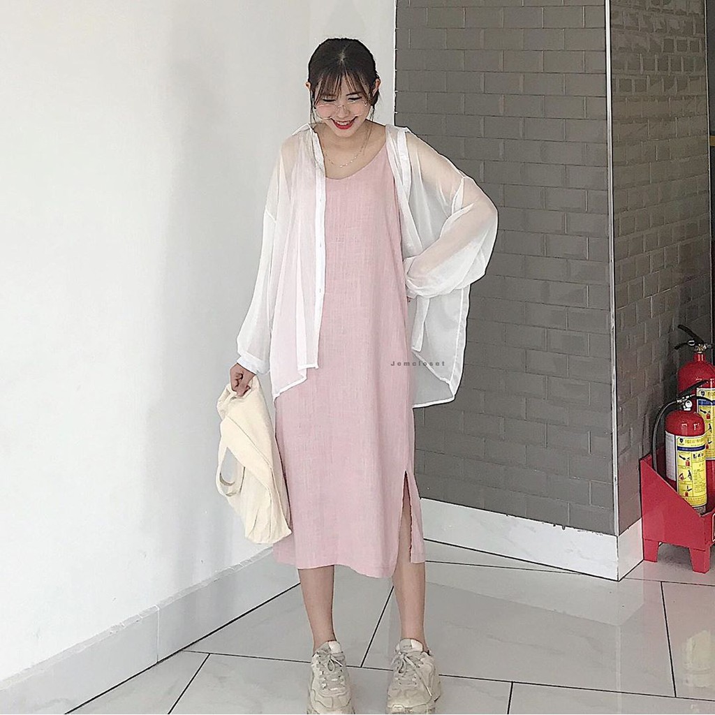 SET ÁO SƠ MI LƯỚI QUẢNG CHÂU MIX ÁO 2 DÂY HOT - SƠ MI GIẤY BUỘC ĐEN TRẮNG ULZZANG -(Sắn)