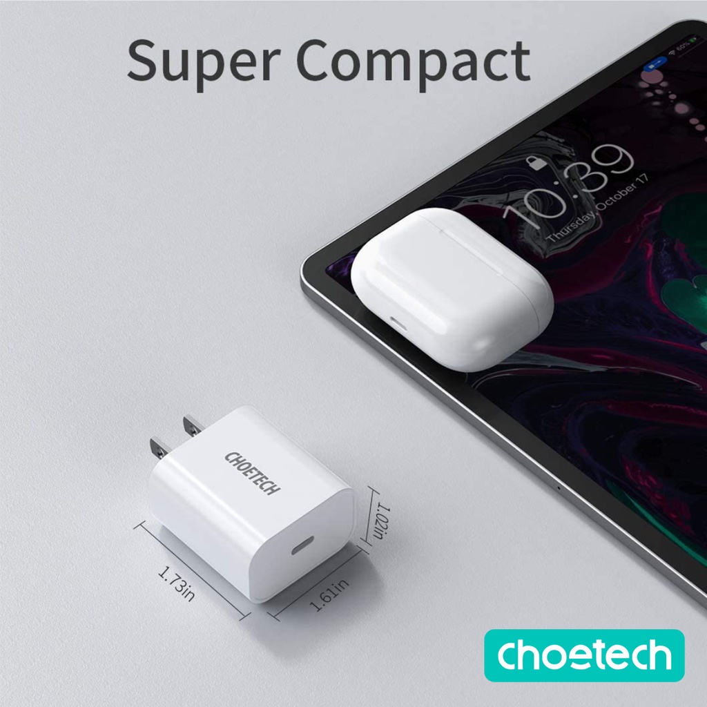 Bộ Củ Sạc CHOETECH PD 3.0 20W PD5005-W + Cáp Type C To Lightning MFI Apple 1.2M IP0039 Sạc Nhanh iPhone-Hàng Chính Hãng