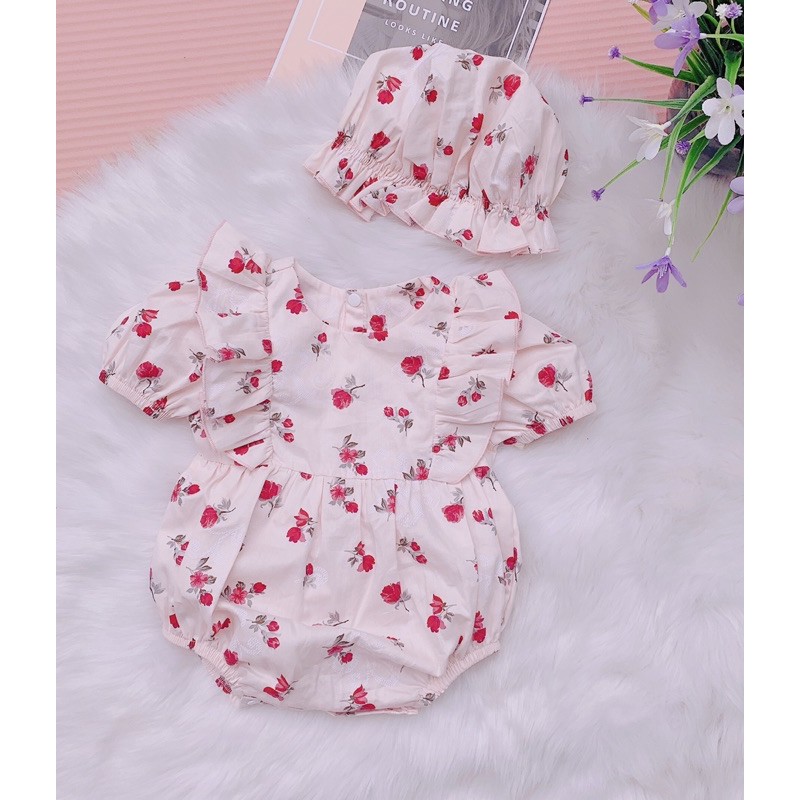 [MẪU MỚI]BODY HOA HỒNG KÈM MŨ CHO BÉ