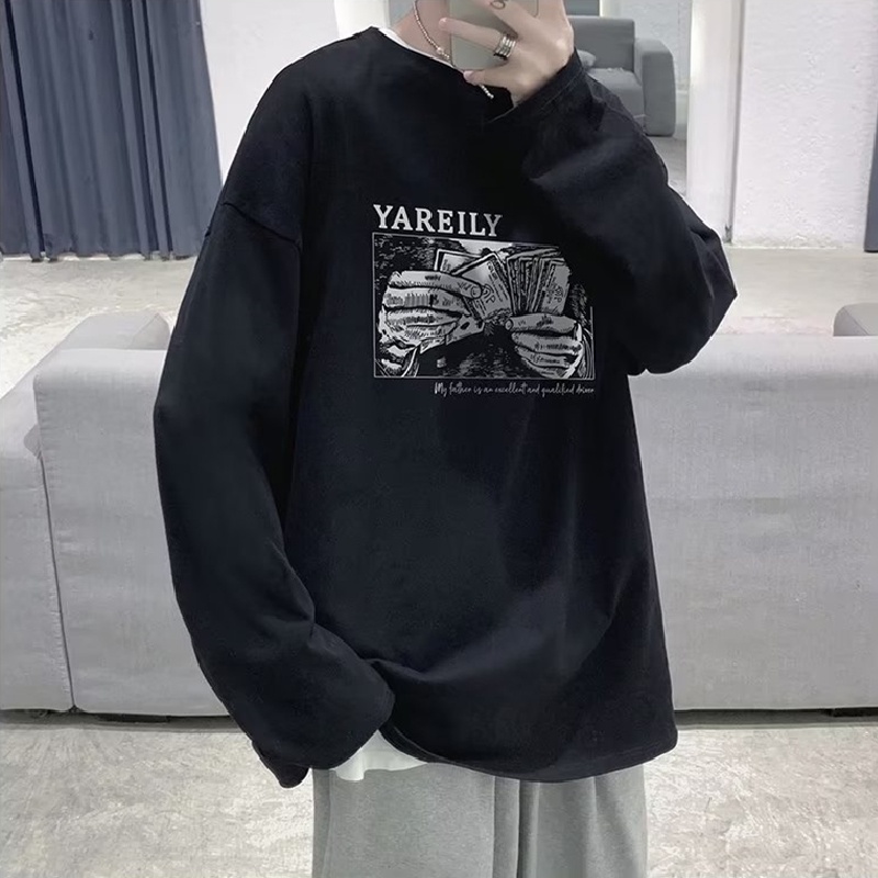 Áo Thun Tay Dài Dáng Rộng In Chữ Phong Cách Hip Hop Nhật Bản Thời Trang Cho Nam Và Nữ size M-5XL