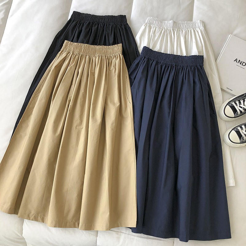 (ORDER) Chân váy vải thô cotton thun eo xòe dài vintage nhiều màu - HÀNG MỚI VỀ