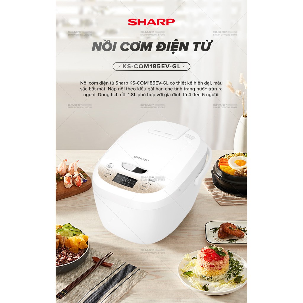 [Mã ELMALL10 giảm 10% đơn 500K] Nồi Cơm Điện Tử Sharp KS-COM186EV-GL - (1.8L) Hàng Chính Hãng