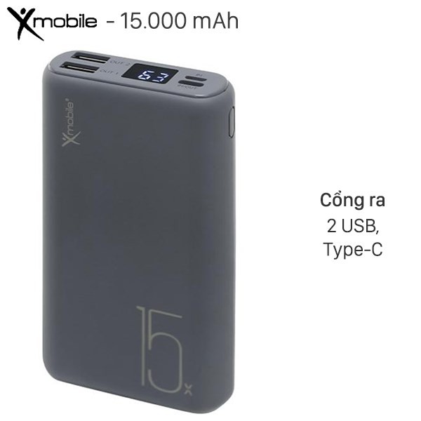 Pin sạc dự phòng Polymer 15.000mAh Type C Xmobile PJ JP200 Xám