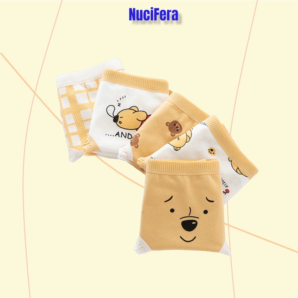 Set 5 quần lót cotton họa tiết gấu Pooh vàng mặc mát thấm hút mồ hôi_NuciFera
