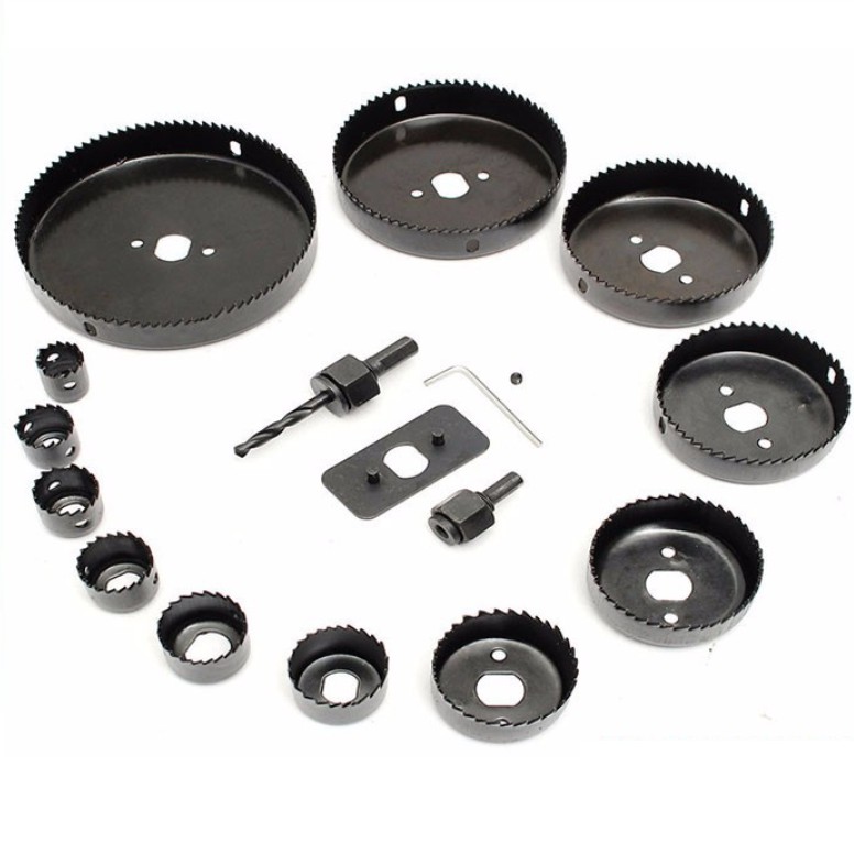 Bộ mũi khoét thạch cao, gỗ, ĐK 19- 127mm, 16 chi tiết: Siêu sắc, bền bỉ, chính xác (đen)