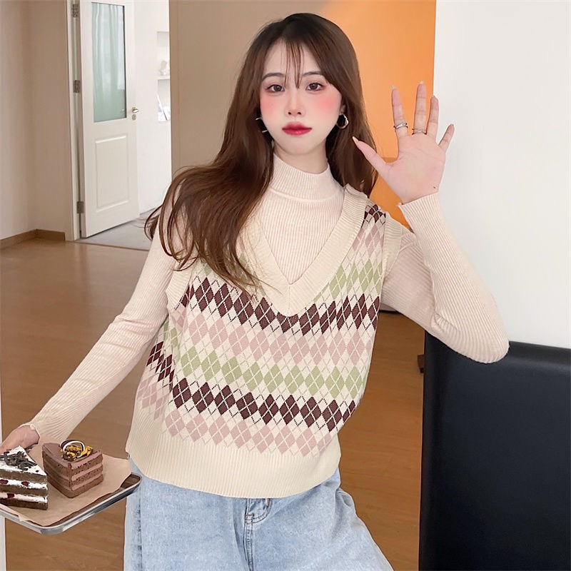 Áo Len Gile Nữ, Áo len Gile  Họa Tiết Kẻ Trám Dáng Ngắn Cá Tinh Trẻ Trung | BigBuy360 - bigbuy360.vn