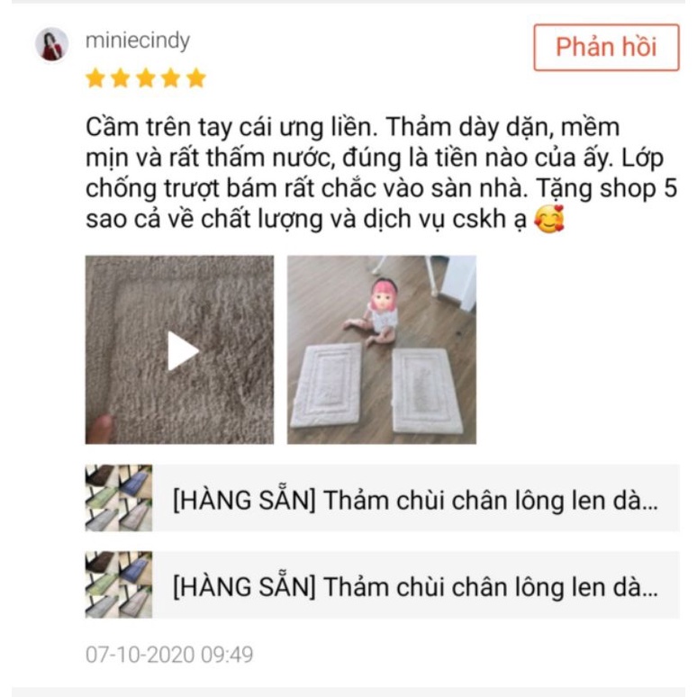 Thảm chùi chân, thảm bếp lông len dày, chống trơn trượt hàng cao cấp MINHOME88 kích thước dài 40x60cm và 45x1,2m