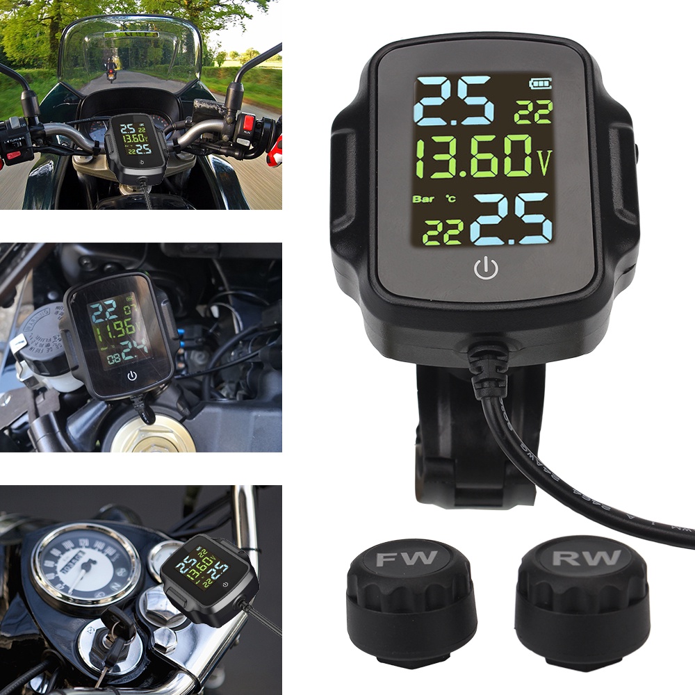Hệ Thống Báo Nhiệt Lốp Xe Máy QC 3.0 TPMS Sạc USB Kèm 2 Cảm Biến Ngoài