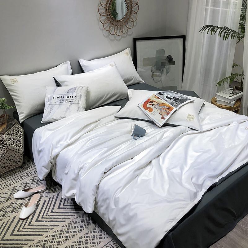 Bộ vỏ chăn ga gối cotton tici LIDACO - Trắng Tinh Ga Đen
