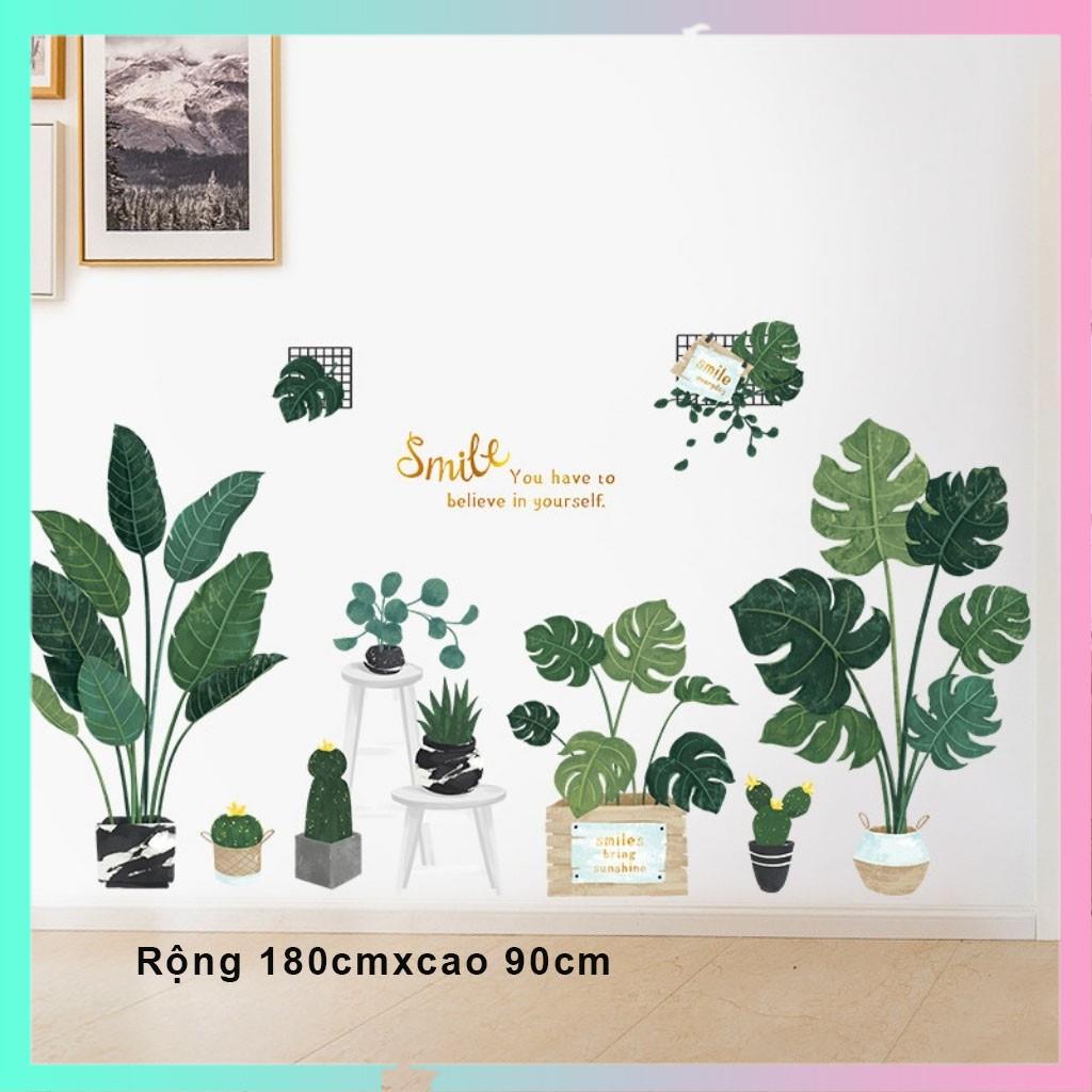 Decal dán tường, Giấy dán tường trang trí phòng ngủ, phòng khách hình cây lá xanh | BigBuy360 - bigbuy360.vn