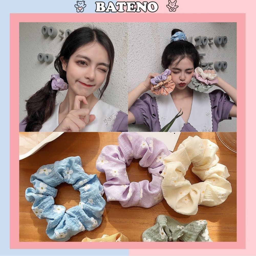 Dây buộc tóc scrunchies đẹp, chun cột tóc vải họa tiết hoa hàn quốc SC04