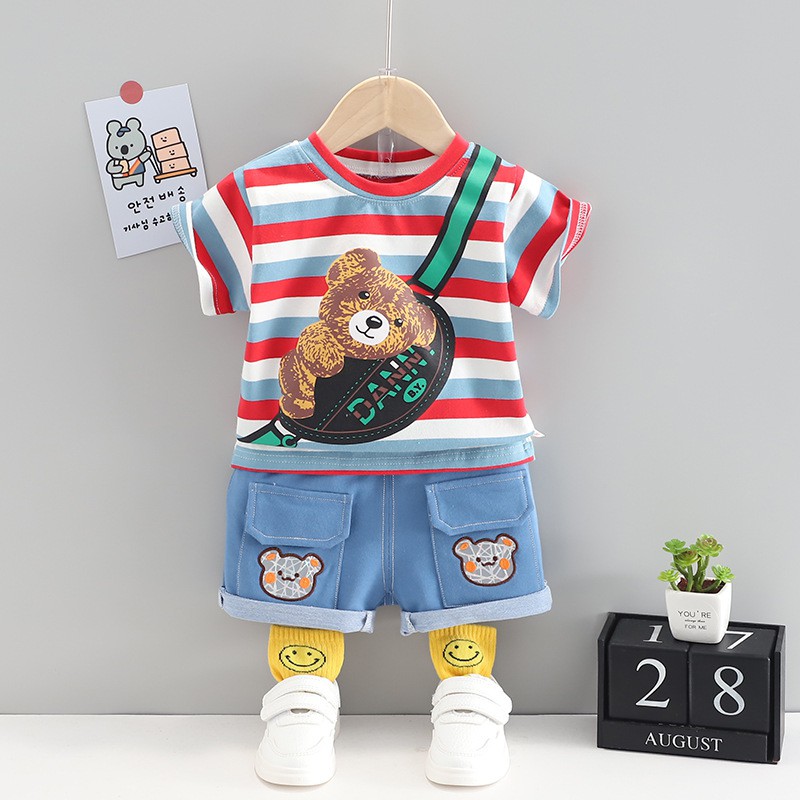 Set áo sọc teddy quần jean cho bé trai từ 1 2 3 4 tuổi - s1198