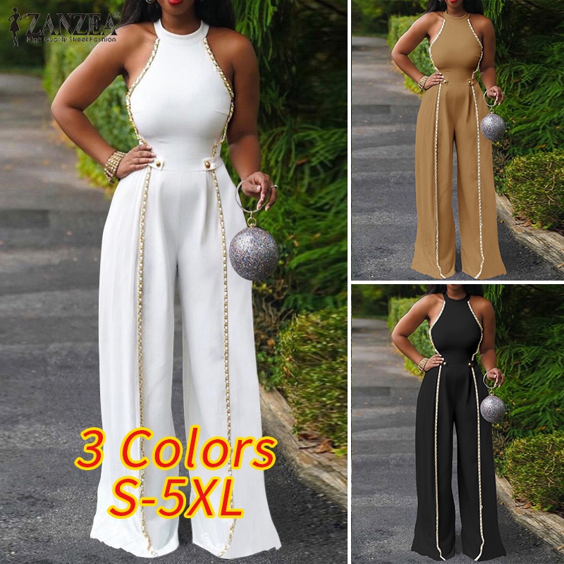 Zanzea Bộ Áo Liền Quần Ống Rộng Có Túi Phong Cách Đường Phố Châu Âu Thời Trang Cho Nữ