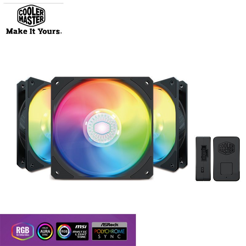 Bộ kit 3 quạt tản nhiệt Cooler Master Sickleflow 120 ARGB - Chính hãng, đủ Hub dây chia, Led 5v sync