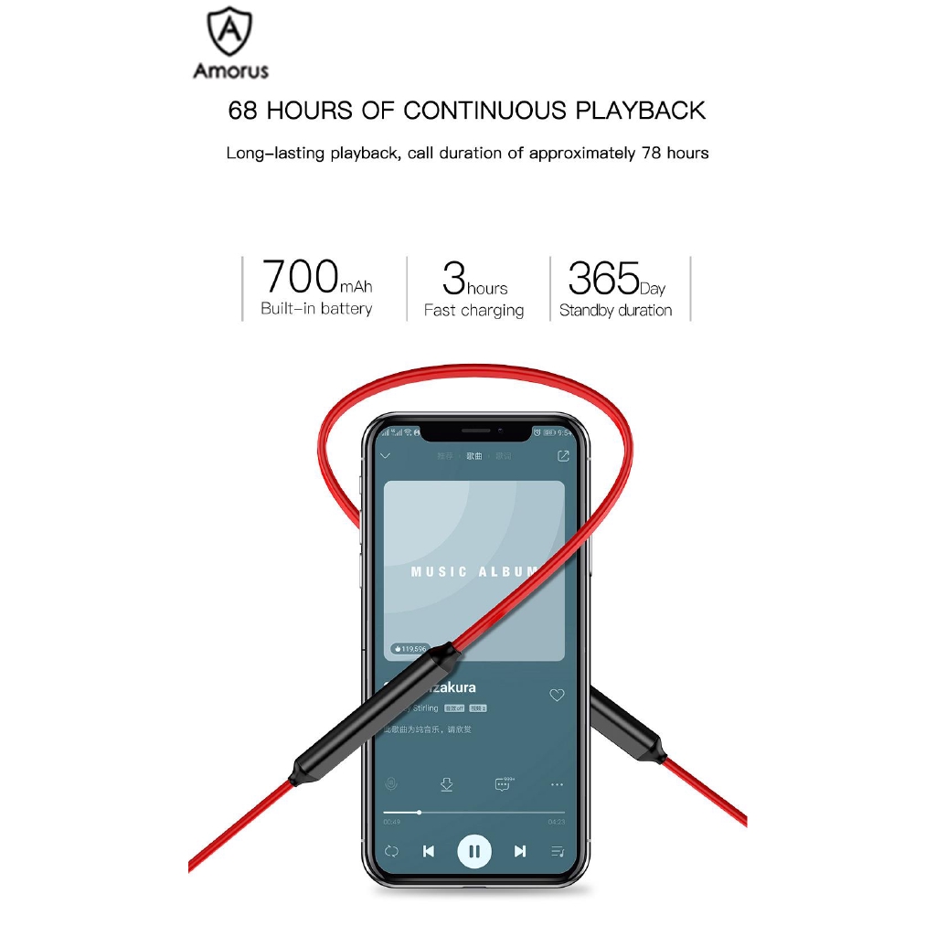Tai nghe nhét tai Bluetooth không dây Amorus BQ-06 tích hợp Micro cho Iphone Samsung LG