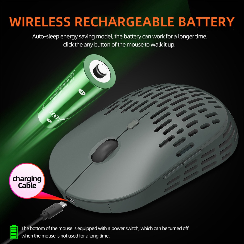 LOP_6 Buttons 1600dpi 2.4G Luminous Hole Rechargeable Wireless Mute Gaming Mouse