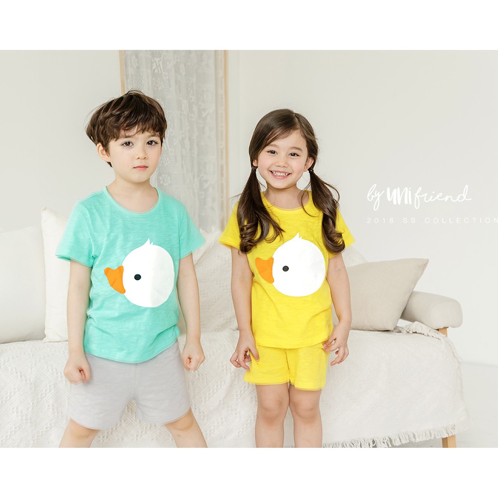 Bộ đồ bé trai / bé gái Hàn quốc uniFriend ngắn tay _ vịt xanh cotton