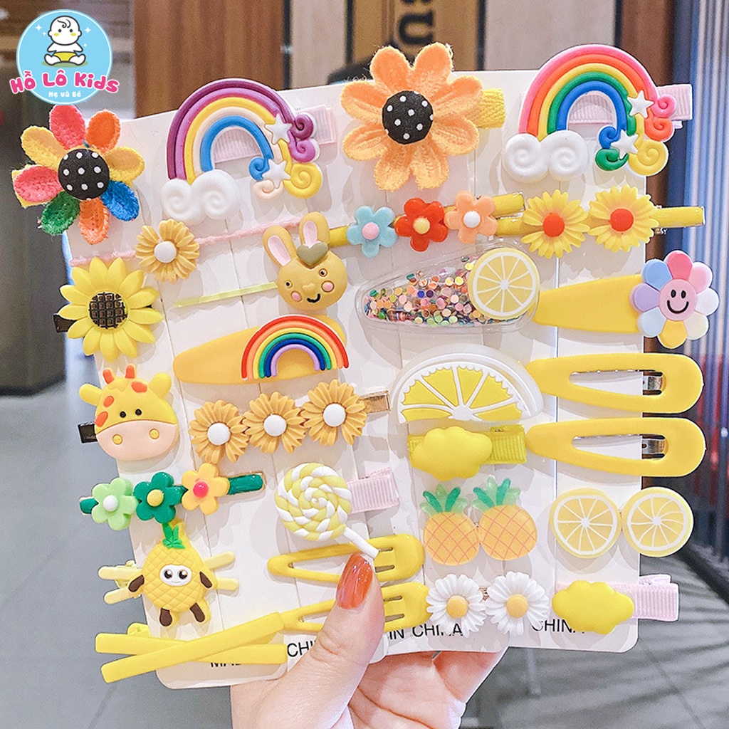 Kẹp tóc cho bé gái 14 chi tiết đẹp dễ thương, họa tiết hoạt hình Hồ Lô Kids