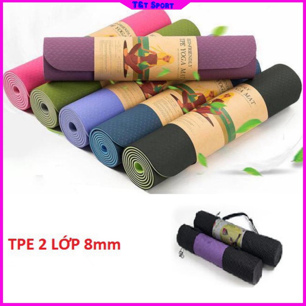 Thảm Yoga Chống Trượt 8mm 2 Lớp Bằng Cao Su Non Cao Cấp Thảm Tập Thể Dục Gym Tpe Gấp Gọn Siêu Dày Êm Du Lịch Tự Nhiên rẻ