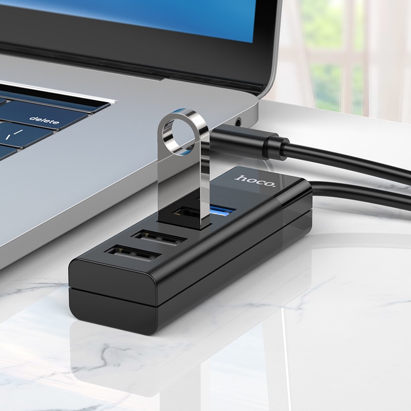 CHÍNH HÃNG Hub TYPE C chuyển ra 4 Cổng 1 USB 3.0, 3 USB 2.0 Hoco HB25 cho Laptop, Điện thoại, Dài 30CM