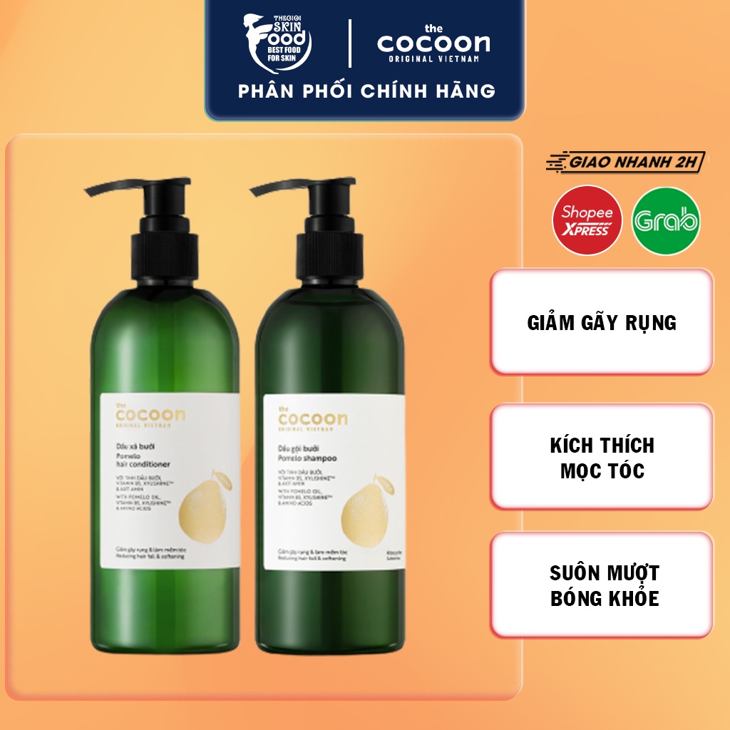 Dầu Gội - Xả Tinh Dầu Bưởi Giúp Giảm Gãy Rụng &amp; Kích Thích Mọc Tóc The Cocoon Pomelo