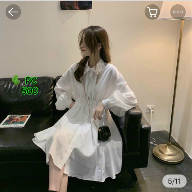 Đầm sơ mi babydoll xòe tay dài xinh xắn‐BC