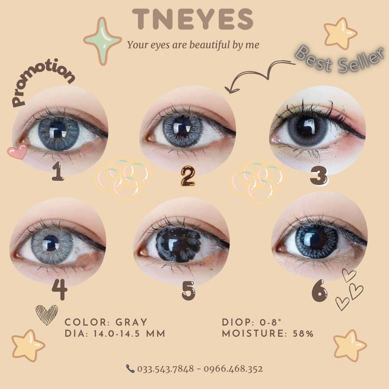 Kính Áp Tròng Xám Gray LENS 0 độ TNEYES