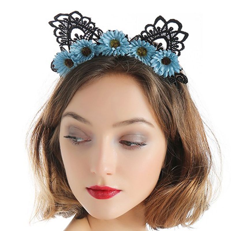 Cài Tóc Tai Mèo Đính Hoa Hướng Dương Nhân Tạo Thời Trang Halloween
