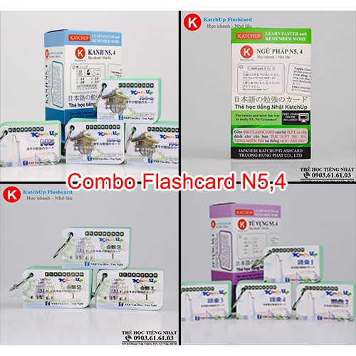 COMBO trọn bộ KatchUp Flashcard sơ cấp tiếng Nhật từ vựng, ngữ pháp, kanji, mẫu câu N5,4