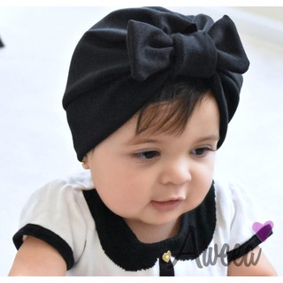 Mũ thắt nơ màu trơn đơn giản cho bé