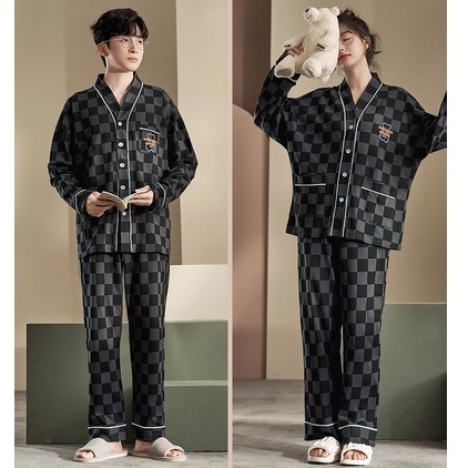 Pijama Bộ Đồ Ngủ Cặp Đôi Quần Áo Đôi Nam Nữ Dài Tay Mặc Ở Nhà Vải Cotton Mùa Xuân Thu Đông Đi Chơi BODODOI18