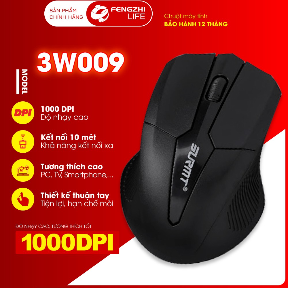 Chuột máy tính không dây 1200DPI, USB băng tần 2.4GHz, chuột laptop không dây phù hợp làm việc, chơi game 3W009