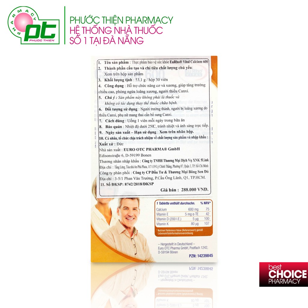 Viên Uống Bổ Sung Canxi EuRho Vital Calcium 600 Hộp 30 Viên | Thế Giới Skin Care