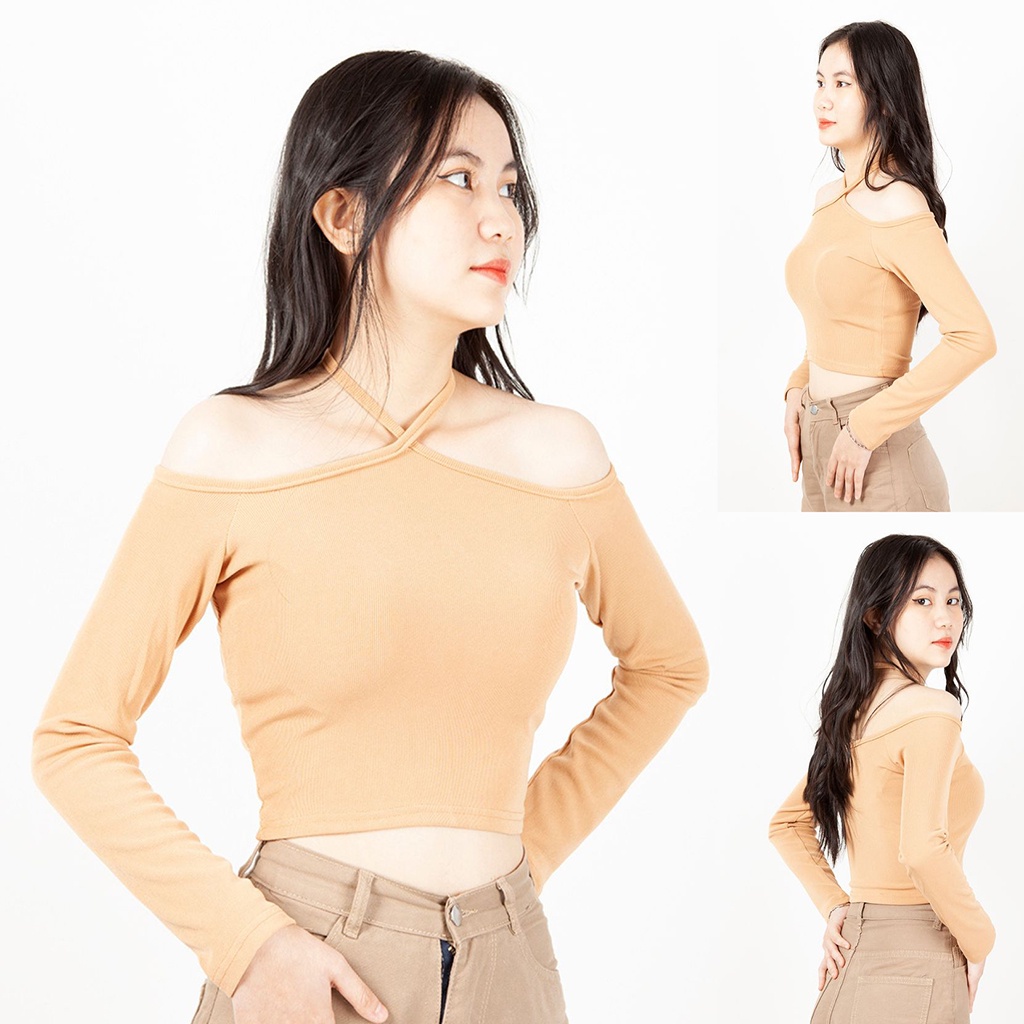 Áo yếm croptop dài tay cột dây body sexy thun tăm đẹp cho mùa hè năng động