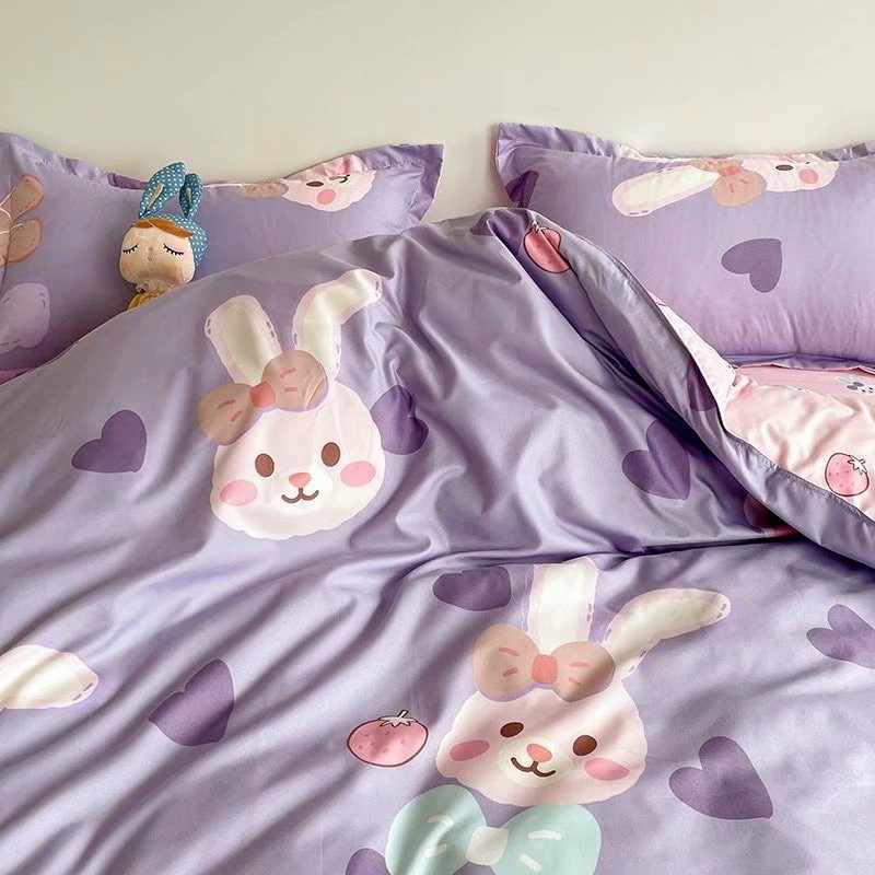 Bộ chăn ga gối Cotton Poly Thỏ Stella tím MÂY BEDDING đủ kích thước nệm