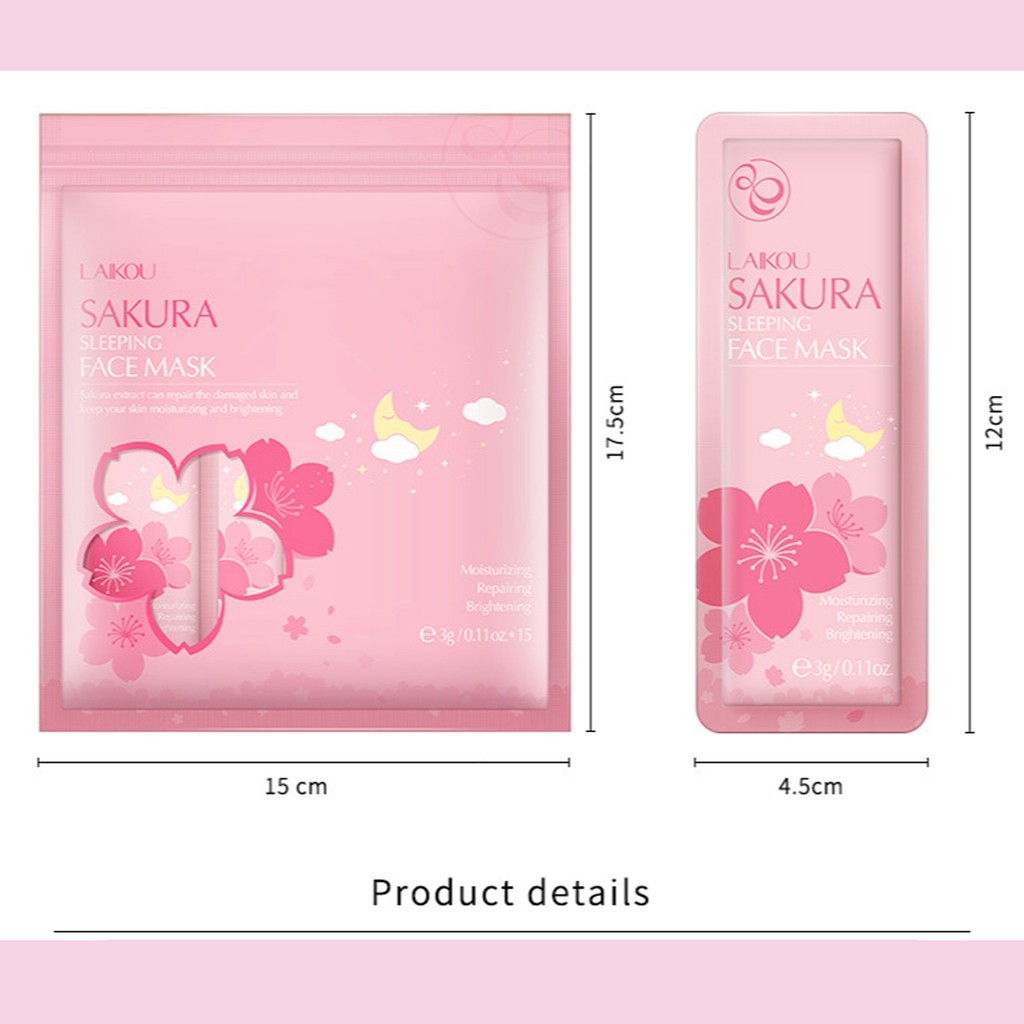 Túi 15 Miếng Mặt Nạ Ngủ Hoa Anh Đào Sakura Laikou Chính Hãng