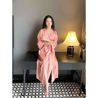 Áo choàng ngủ lụa trơn dài qua gối Hantu Sleepwear  ĐỦ MÀU ĐỦ SIZE 40 -100KG